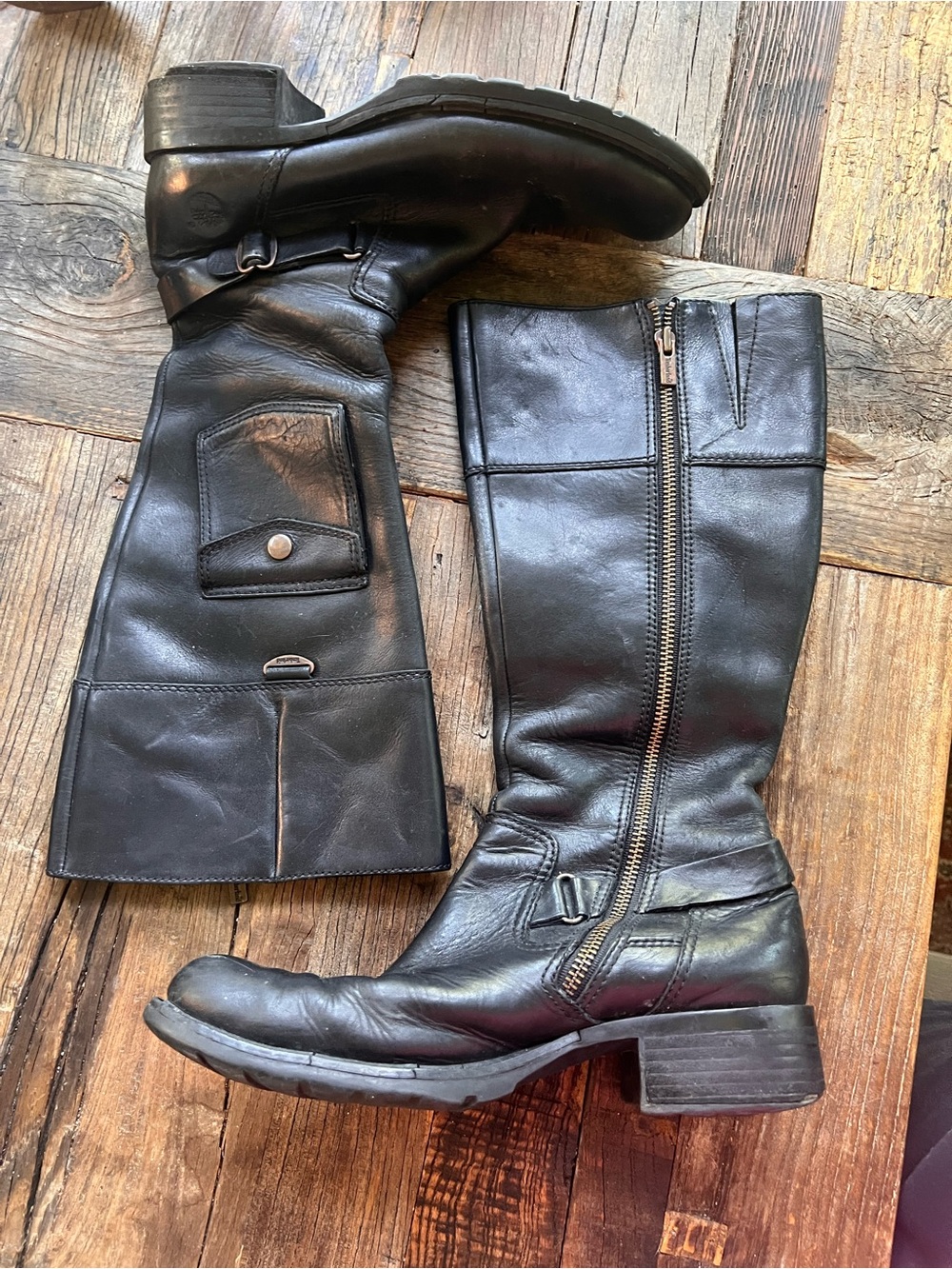 Timberland Charles St Darcy Black Leather Side Pocket Riding Boots Size 8.5